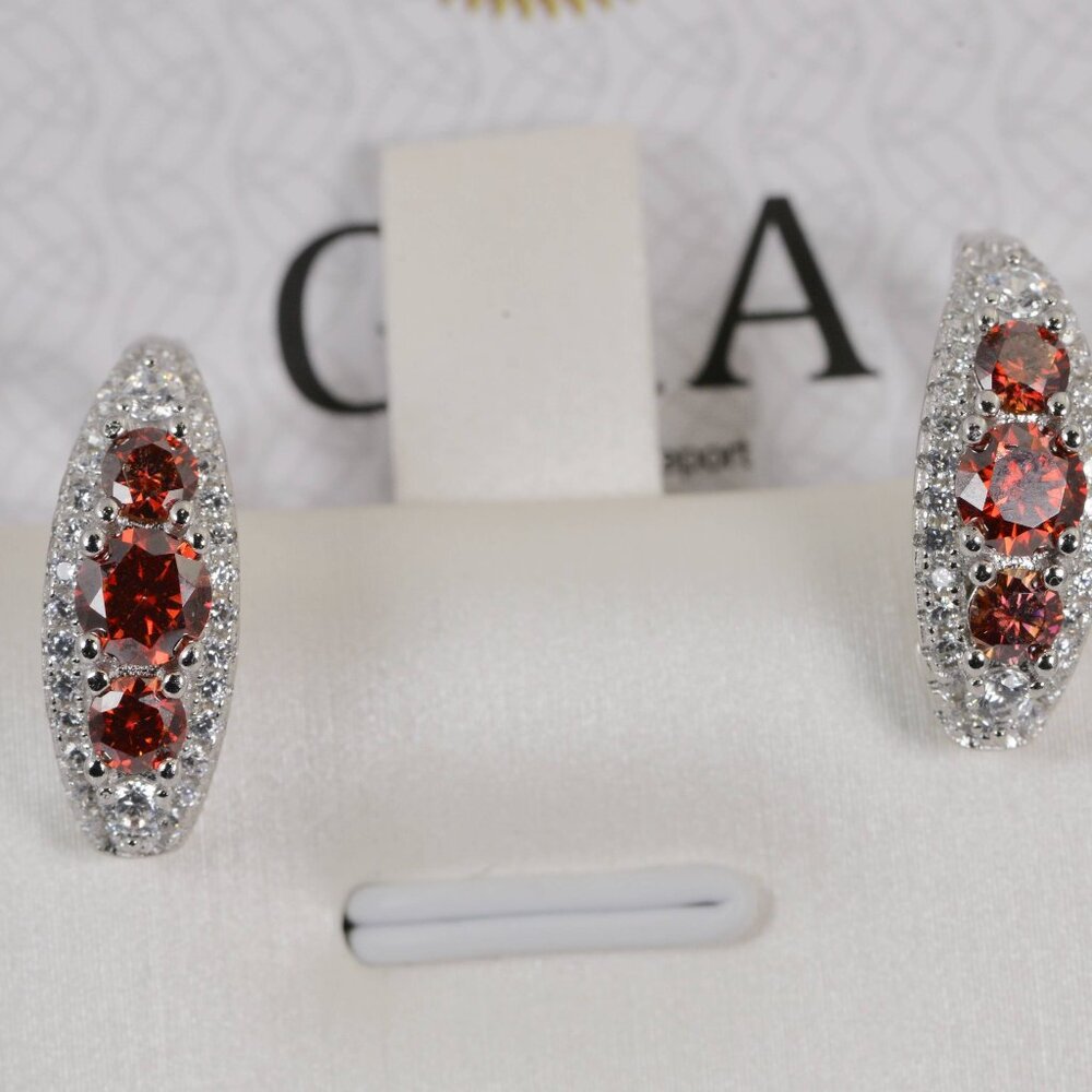 Red Moissanite Hoop Earrings 925 Sterling